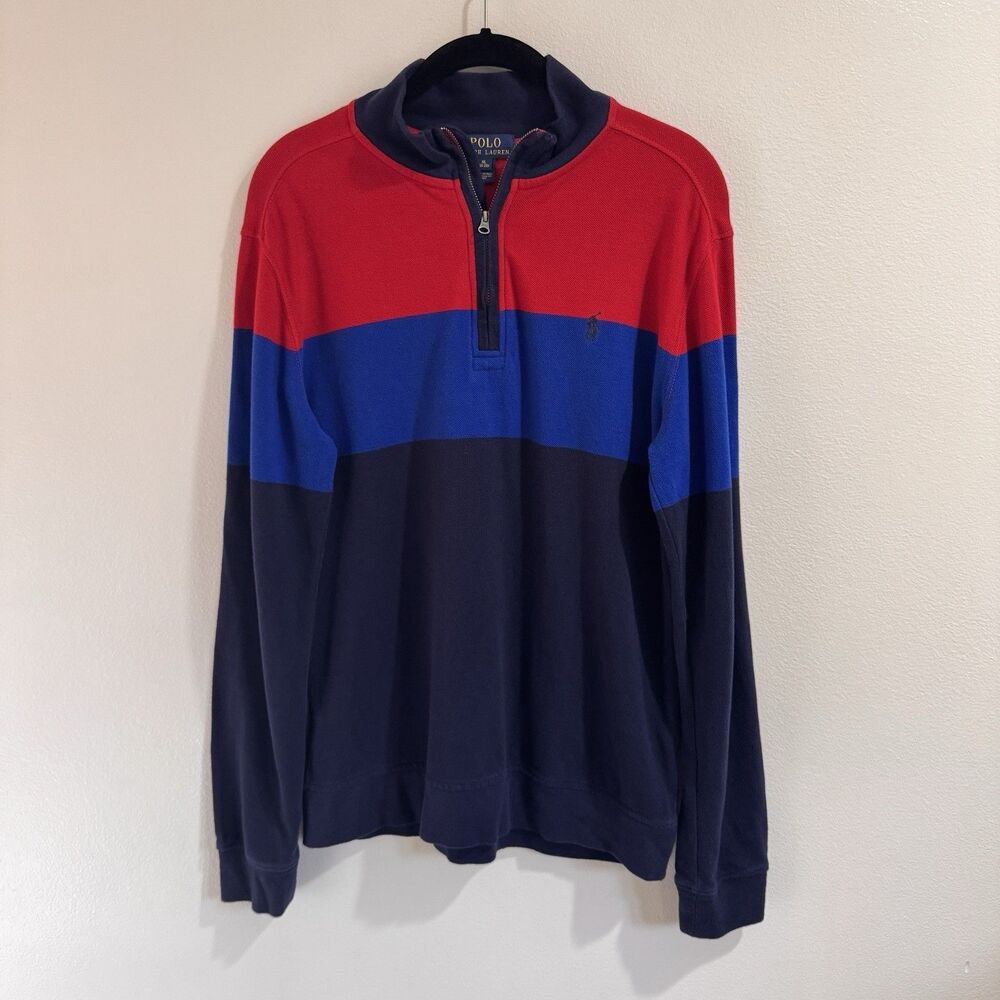 Polo Ralph Lauren Sweatshirt XL 18-20 Pullover Zip Colorblock Stripe Blue Red